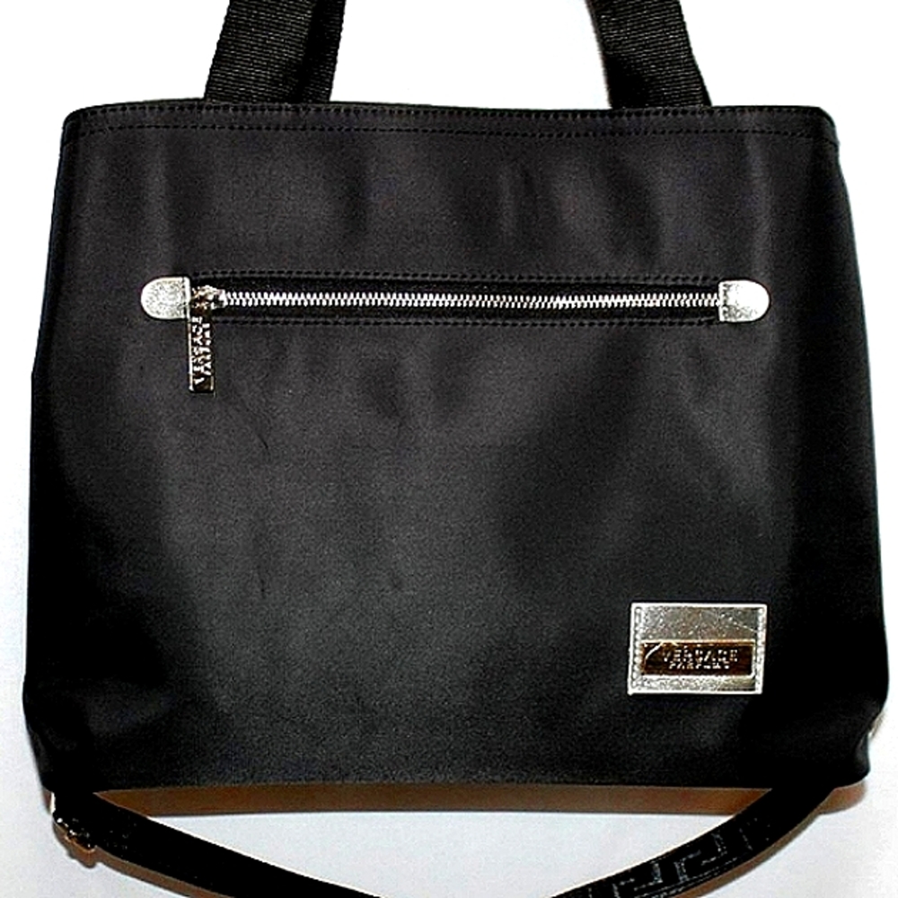🖤 Versace® Parfum Black & Silver Nylon Tote Bag w/ Strap NEW! - Picture 8 of 11